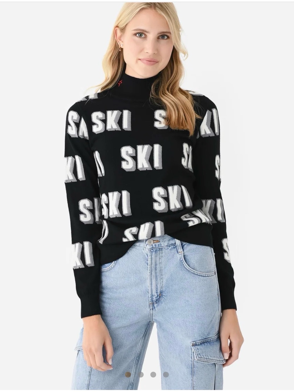 Perfect Moment Black 'SKI' Print Mock Neck Men's Sweater